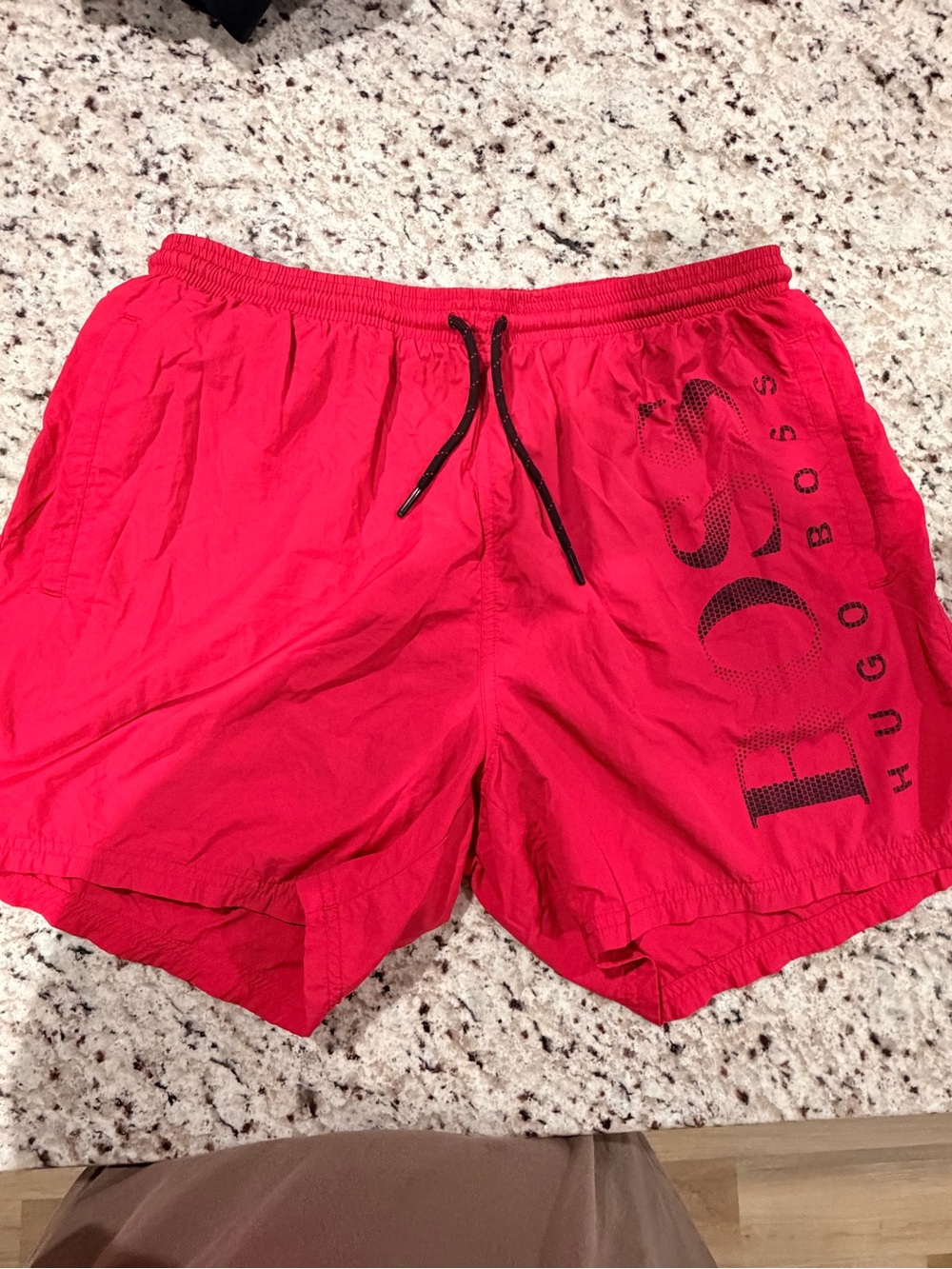 Boss Men’s Bright Red Swim Trunks with Logo